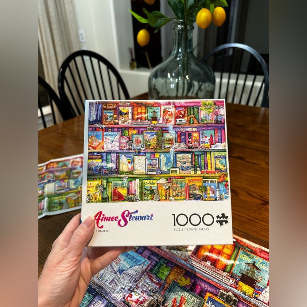Buffalo Aimee Stewart Travel Trinkets 1000 pc Jigsaw Puzzle, Excellent Shape